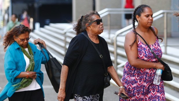 June Speedy, centre, mother of Clinton Speedy-Duroux, arrives at court on Thursday. 