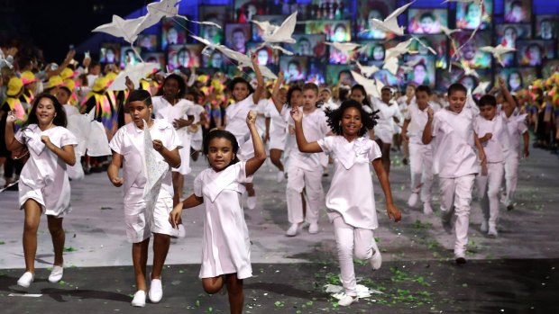 Young children take part during the Opening Ceremony of the Rio 2016 Olympic Games 