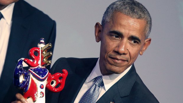 Barack Obama is awarded the German Media Prize 2016 in Baden-Baden on Thursday.