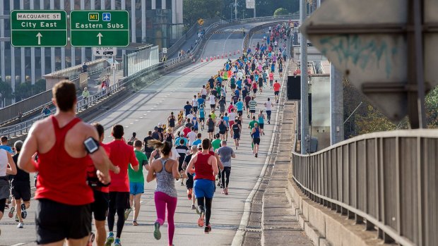 The route takes runners along the Cahill Expressway on the way to the finish line.