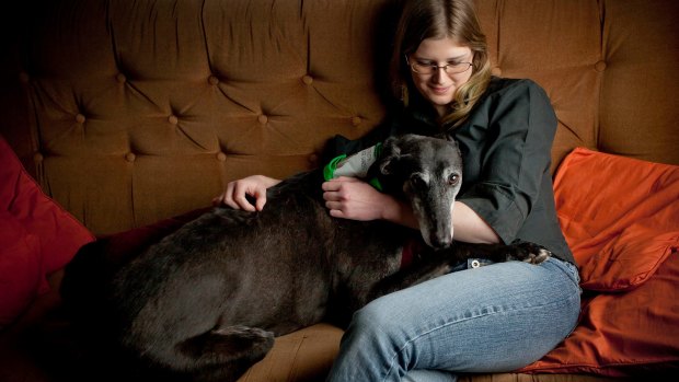 Belinda Oppenheimer with her rescued greyhound Tobias.