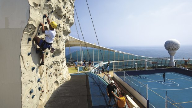 The popular rock wall on the Royal Caribbean International cruise ships.