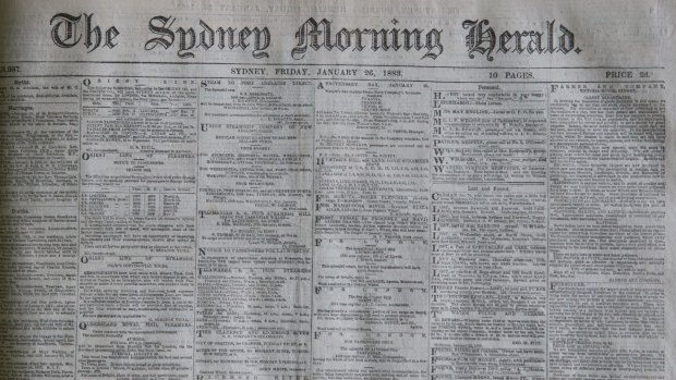  front page, "Anniversary Day", 1883.