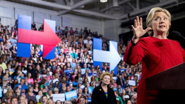 Hillary Clinton at a rally in key state Michigan.