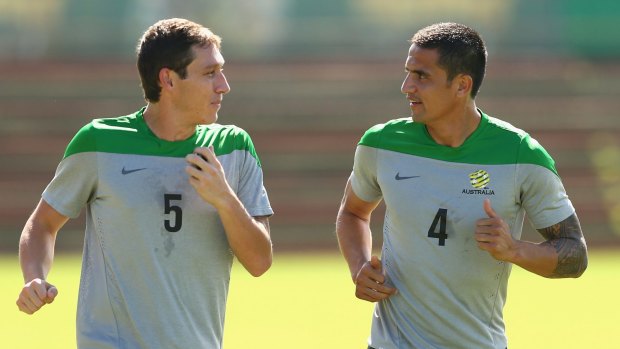 Leading pair: Experienced Socceroos Mark Milligan (left) and Tim Cahill. 