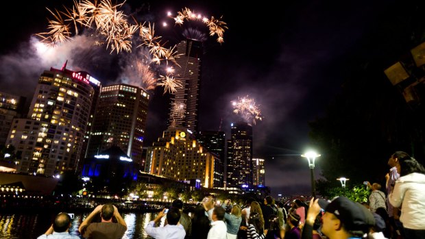 Fireworks during New Year's Eve celebrations at Southbank.