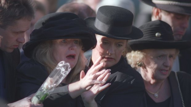 Carolyn Loughton at the funeral of her daughter, Sarah, a victim of the Port Arthur massacre.

