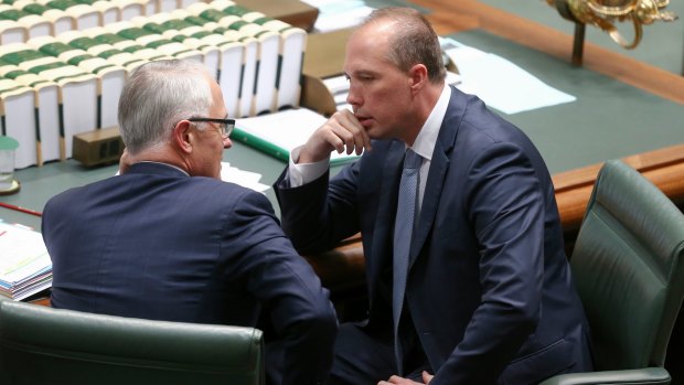 Prime Minister Malcolm Turnbull and Immigration Minister Peter Dutton in question time on Thursday.