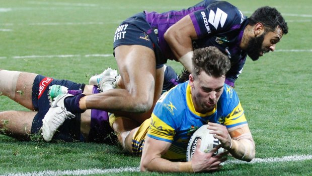 Try blitz: Clinton Gutherson scores for the Eels.