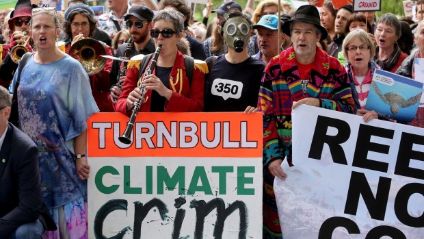 The Australian Conservation Foundation, the Australian Youth Climate Coalition and 350.org rally in Melbourne against the coal mine.