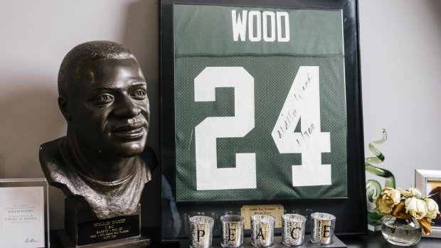 A duplicate of Willie Wood's Hall of Fame bust is among the memorabilia at his home, where his son Willie Wood jnr now lives.