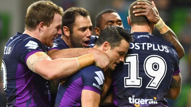 On top: The Melbourne Storm cruised to victory – and the minor premiership – on Saturday night.