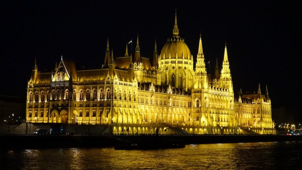 The Budapest Parliament by night.