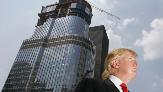 Donald Trump is profiled against his 92-story Trump International Hotel & Tower in 2007.