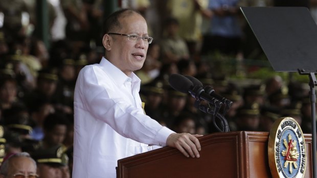 Philippine President Benigno Aquino III delivers a speech south of Manila, in March.