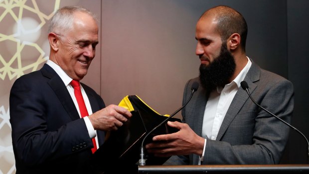 Prime Minister Malcolm Turnbull chats with Bachar Houli.