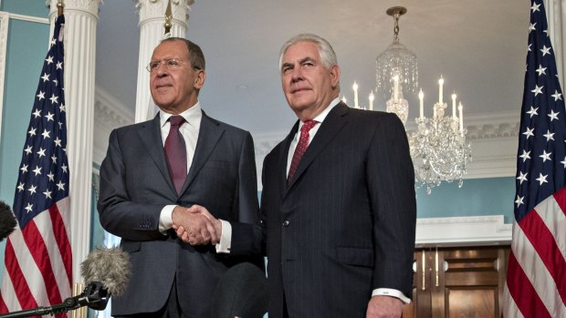 Rex Tillerson, right, and Sergei Lavrov, at the US Department of State on Wednesday.