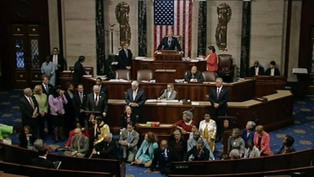 A sit-in on Wednesday of more than 200 Democrats demand a vote on measures to expand background checks and block gun purchases by some suspected terrorists.