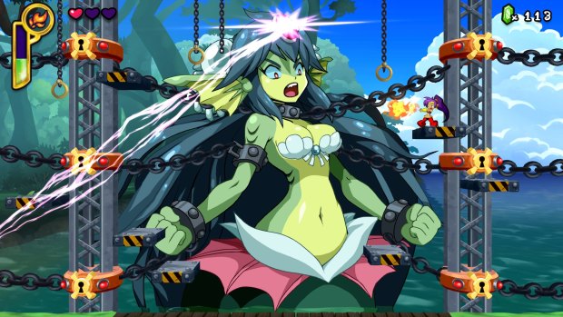 This imprisoned mermaid boss does not appreciate Shantae's attempts to set her free.