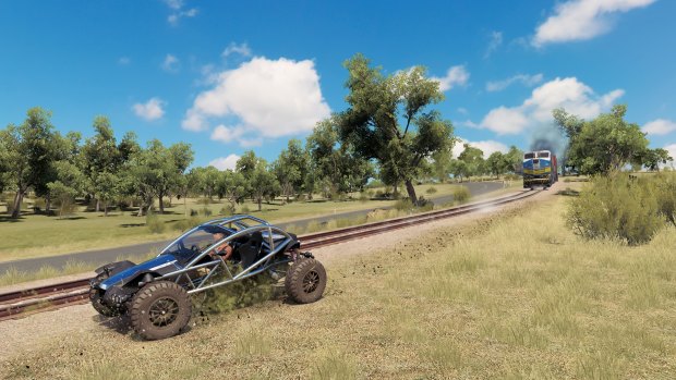 Just racing a train in an aluminum dune buggy. As you do.