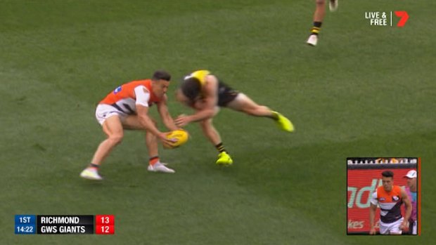 Trent Cotchin's hit on Dylan Shiel.