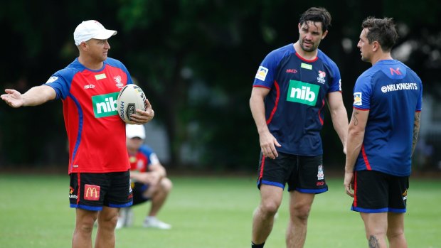 First day: Nathan Brown instructing Mitchell Pearce.