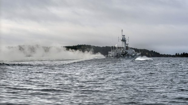 A Swedish ship patrols in the Stockholm archipelago.
