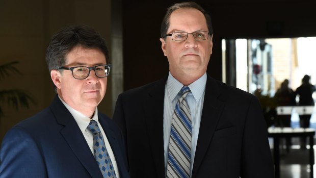 Dean Strang (left) and Jerry Buting, in Sydney ahead of their Australian speaking tour in which they discuss the Steven Avery case, criminal justice and take questions from the audience. 