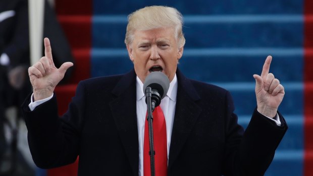 President Donald Trump delivering his inauguration speech.