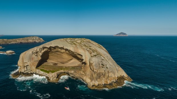 Spanning 130 metres wide, 60 metres high and 60 metres deep,  Cleft Island is so big it could engulf the Sydney Opera House.


Wilsons Promonotory