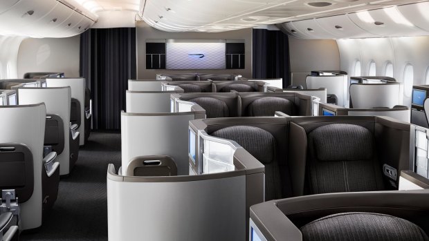 British Airways' Club World business class cabin on board an Airbus A380.