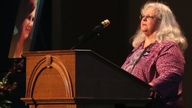 Susan Bro, the mother to Heather Heyer, speaks during a memorial for her daughter in Charlottesville on Wednesday.