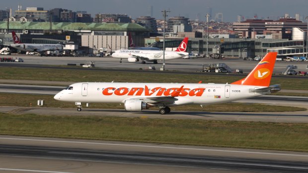 Conviasa Embraer 190BJ (CN 177) takes off from Istanbul's Ataturk Airport. 
