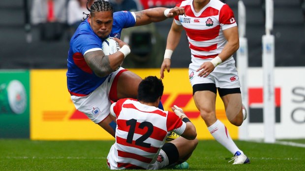 Unhappy ending: Alesana Tuilagi had his tournament ended early following this collision.