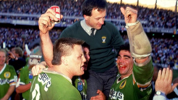 Back in his former life as a football hero, helping the Canberra Raiders win the 1989 NRL grand final.