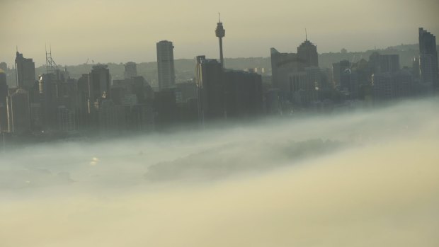 Heavy smog over Sydney last October.
