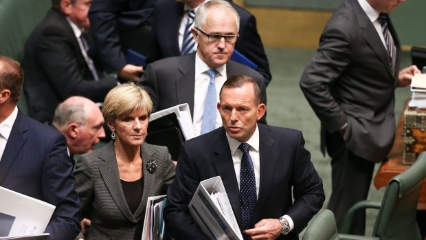 Foreign Affairs Minister Julie Bishop, Prime Minister Tony Abbott and Communications Minister Malcolm Turnbull on Tuesday.