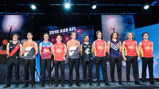 Line-up: Top 10 picks of the 2016 AFL Draft at the Hordern Pavilion on Friday night.