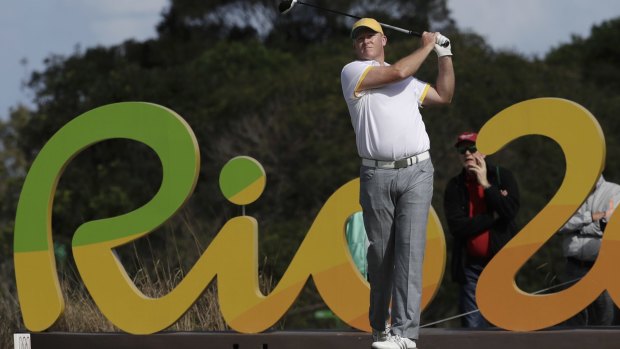 Time of his life: Marcus Fraser tees off on the 16th hole during the second round of Olympics golf. 