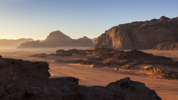 Desert landscape at sunrise. 