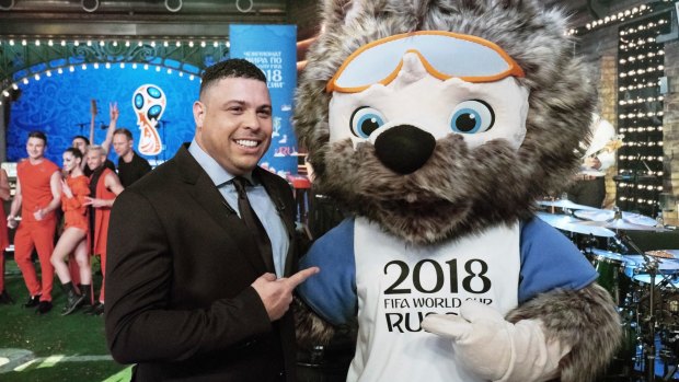 Showstoppers: Former Brazil great Ronaldo with 2018 World Cup mascot Zabivaka.