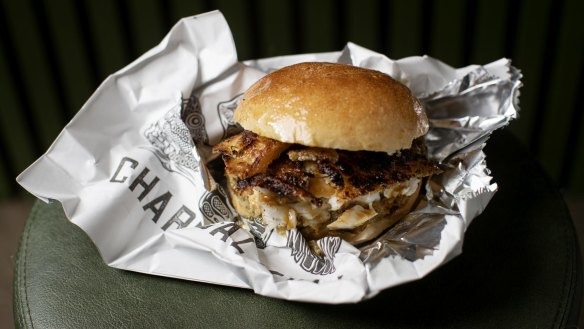 Rotisserie Murray cod and gravy roll at Charcoal Fish.