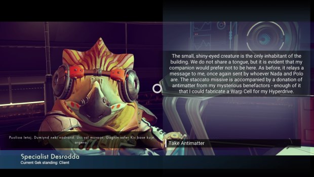 You can interact with various advanced species, but they're all much more at home in the galaxy than you are. The player is very much the alien in <i>No Man's Sky</i>.