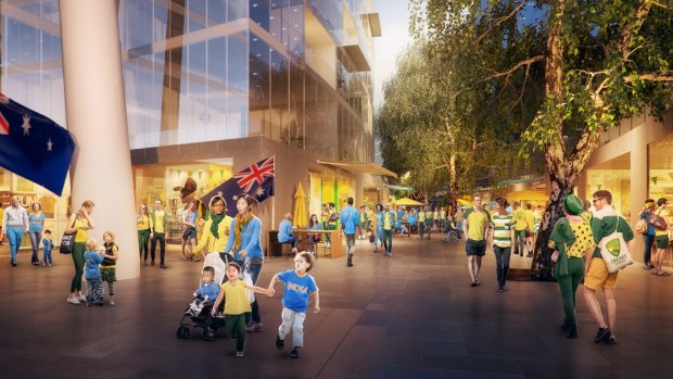 Happy crowds in another artist's impression of the proposed Manuka Oval redevelopment.