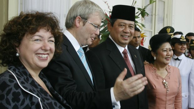 Then prime minister Kevin Rudd meets with then Indonesian president Susilo Bambang Yudhoyono in Jakarta in June 2008.