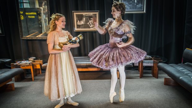 The Playhouse, Canberra Theatre Centre will host The  Australian Ballet's <i>Storytime Ballet: The Nutcracker</i>. Two o the dancers are Chantelle van der Hoek (in apricot) and Kelsey Stokes (in purple tutu). 