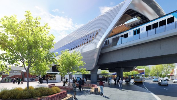 An artist's impression of how skyrail will transform Murrumbeena station.