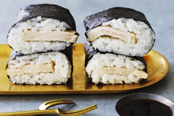 Glazed pork musubi - or use Spam.