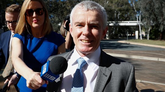 One Nation senator Malcolm Roberts arrives at the High Court on Thursday.