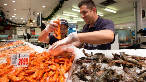 Busy time at Nicholas Seafood at the Sydney Fish Market. 